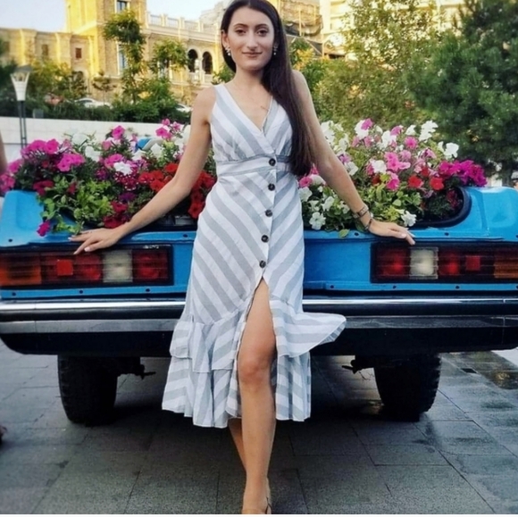 🔥Last 1🔥Linen blend Ruffle hem midi dress - Picture 6 of 6